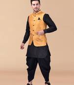 Solid silk kurta harem pant set with nehru jacket