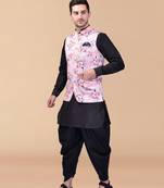 Solid silk kurta harem pant set with nehru jacket