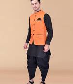 Solid silk kurta harem pant set with nehru jacket