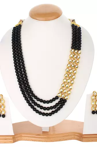 Two line black kundan  onex mala