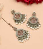 Pista green color pakistani kundan earrings with maang tikka
