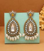 Yellow color kundan earrings