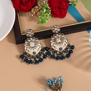 Navy blue color meena work kundan earrings 1