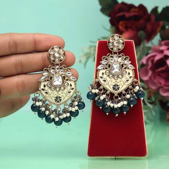 Navy blue color meena work kundan earrings 2