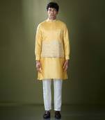 Yellow embroidered kurta-jacket set
