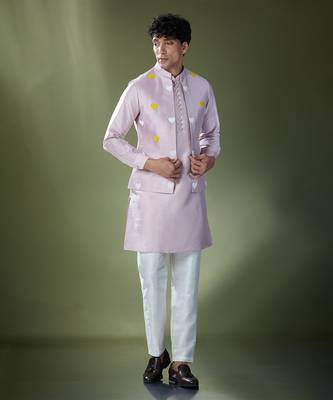 Lilac embroidered kurta-jacket set 1