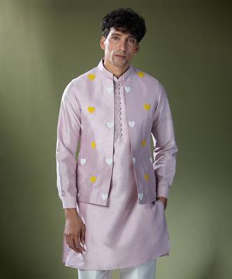 Lilac embroidered kurta-jacket set 2