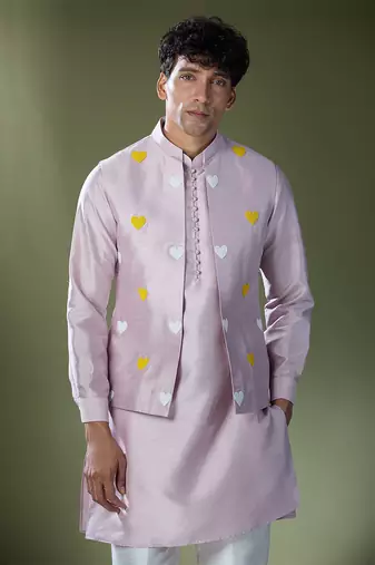 Lilac embroidered kurta-jacket set