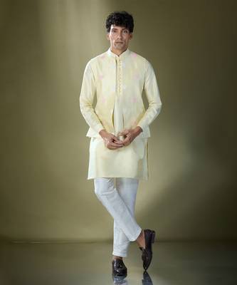 Parrot green embroidered kurta-jacket set 1