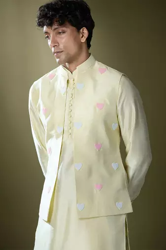 Parrot green embroidered kurta-jacket set