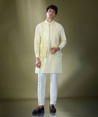Parrot green embroidered kurta-jacket set 5