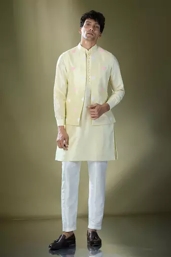 Parrot green embroidered kurta-jacket set