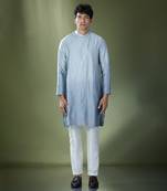 Powder blue ombre high-neck embroidered kurta set