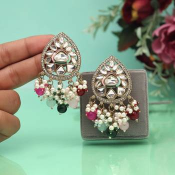 Multi color meena work kundan earrings 1