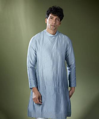 Powder blue ombre high-neck embroidered kurta set 2