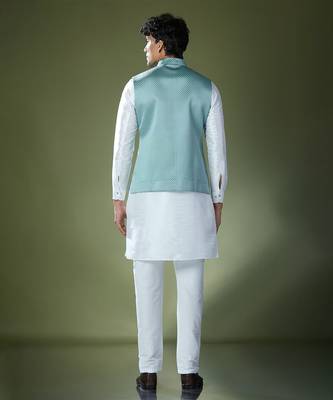 Teal blue quilted kurta-jacket set 3