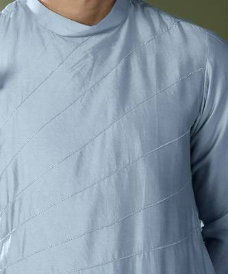 Powder blue ombre high-neck embroidered kurta set 3