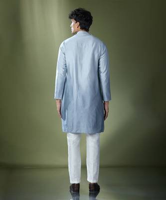 Powder blue ombre high-neck embroidered kurta set 4