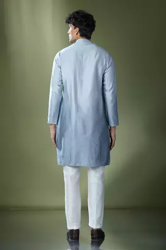 Powder blue ombre high-neck embroidered kurta set