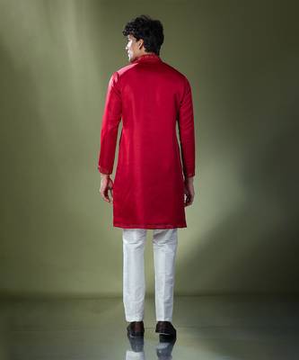 Cherry red mirror embroidered kurta set 4