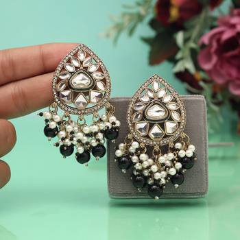 Black color meena work kundan earrings 1