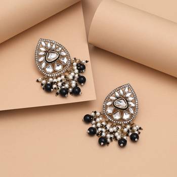 Black color meena work kundan earrings 2