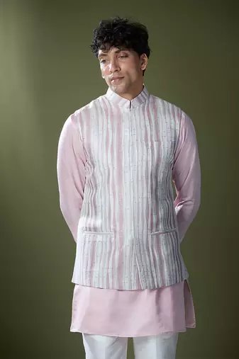 Powder pink embroidered kurta-jacket set