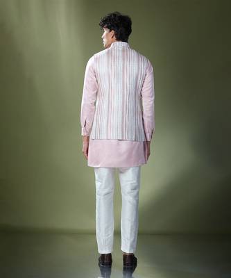 Powder pink embroidered kurta-jacket set 4