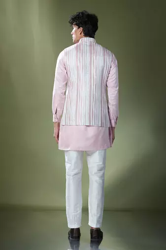 Powder pink embroidered kurta-jacket set