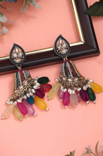 Multi color pakistani kundan earrings