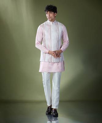 Powder pink embroidered kurta-jacket set 5