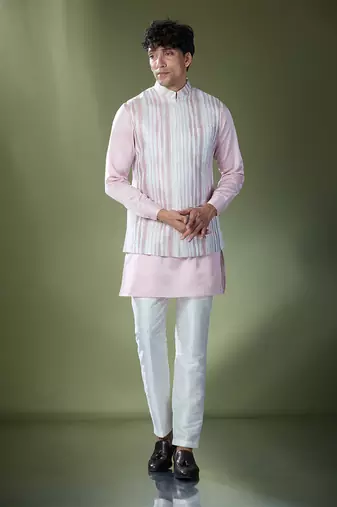 Powder pink embroidered kurta-jacket set