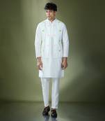 Off white embroidered kurta-jacket set