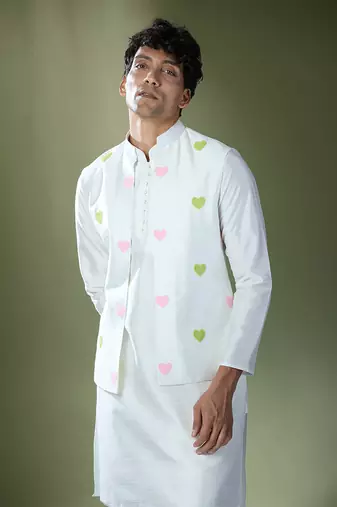 Off white embroidered kurta-jacket set