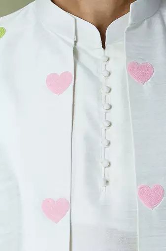 Off white embroidered kurta-jacket set