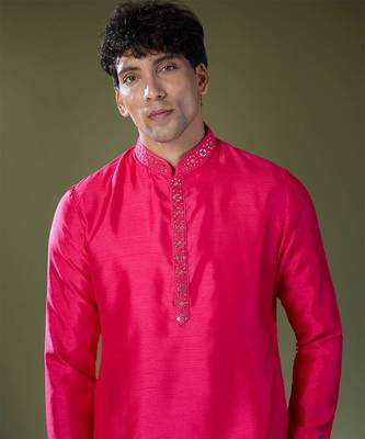 Fuscia mirror embroidered kurta set 2