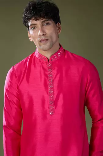 Fuscia mirror embroidered kurta set