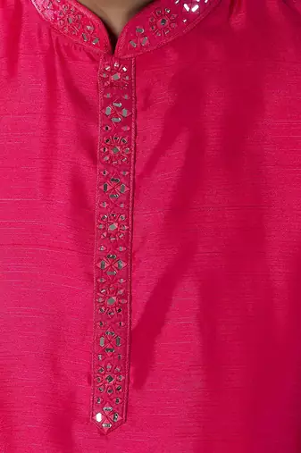 Fuscia mirror embroidered kurta set