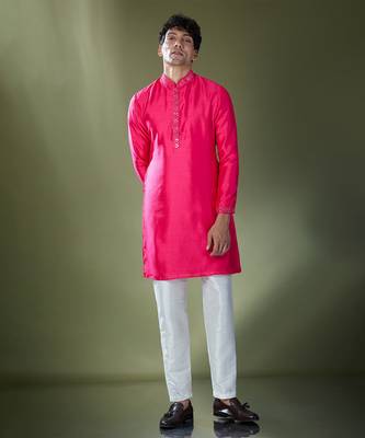 Fuscia mirror embroidered kurta set 5