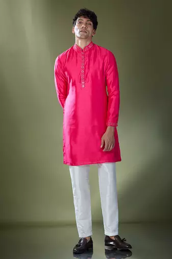 Fuscia mirror embroidered kurta set