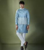 Blue embroidered kurta-jacket set