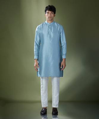 Blue embroidered kurta-jacket set 5