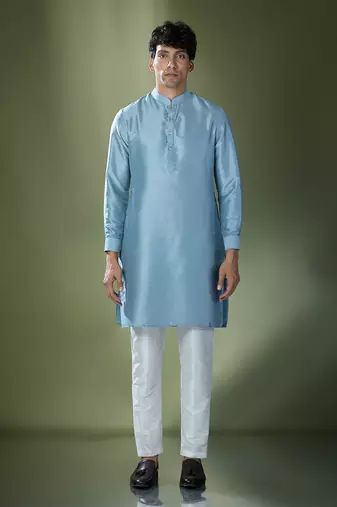 Blue embroidered kurta-jacket set