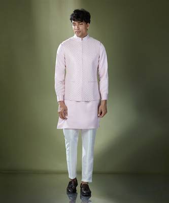 Baby pink embroidered kurta-jacket set 1