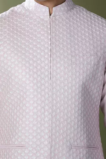 Baby pink embroidered kurta-jacket set