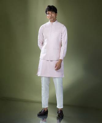 Baby pink embroidered kurta-jacket set 3