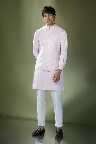Baby pink embroidered kurta-jacket set