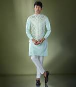 Sea green embroidered kurta-jacket set
