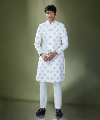 Off white embroidered achkan set 1