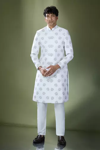 Off white embroidered achkan set